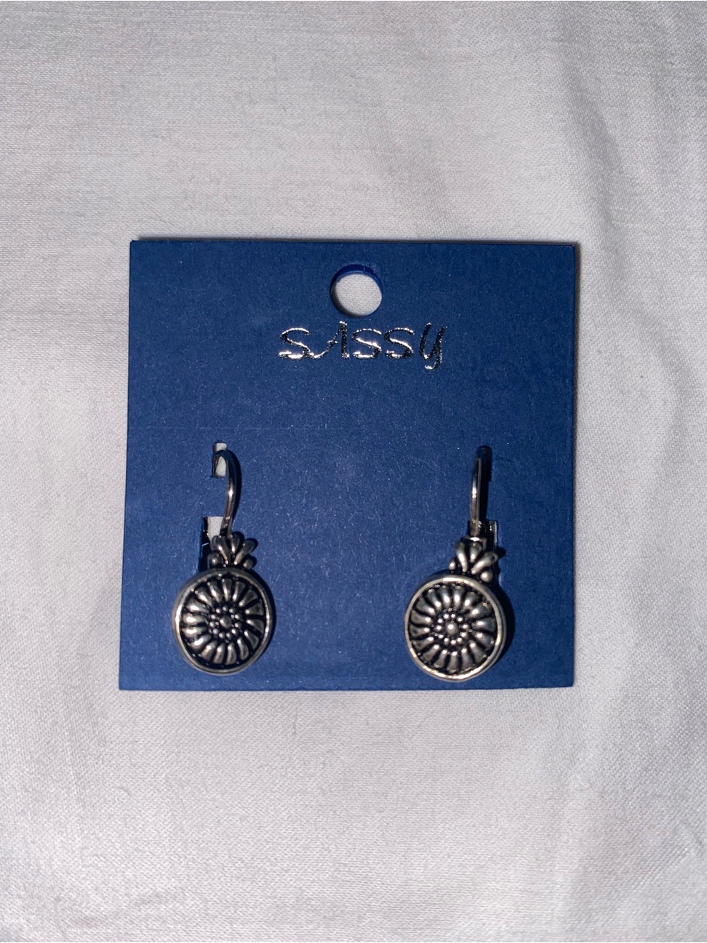 Sassy Jones Silver Floral Medallion Drop Earrings